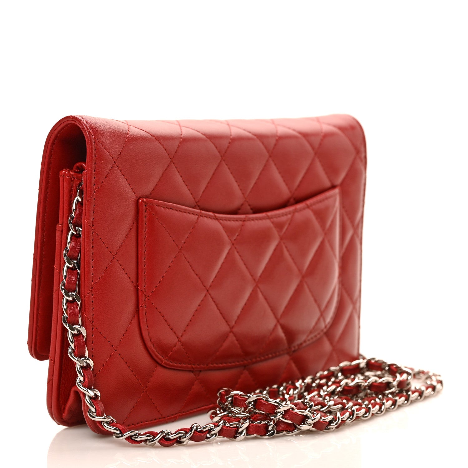 Chanel Lambskin Quilted Wallet On Chain WOC Red 3 of 9