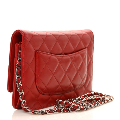 Chanel Lambskin Quilted Wallet On Chain WOC Red 3 of 9