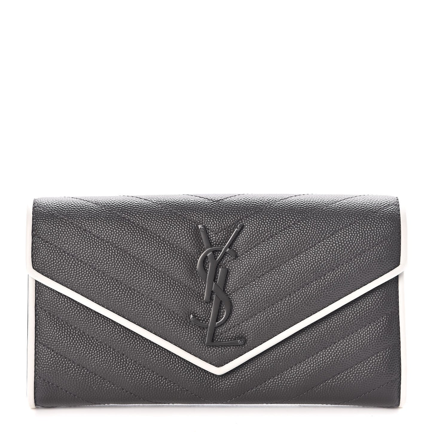 Grain De Poudre Matelasse Large Monogram Flap Wallet Grey Dove White