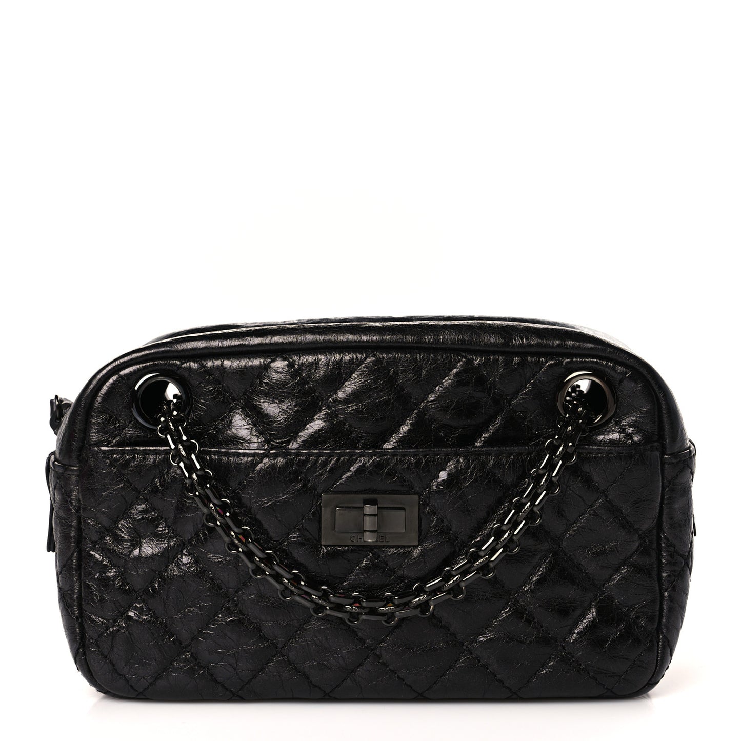 Metallic Aged Calfskin Quilted Medium Reissue Camera Case Black