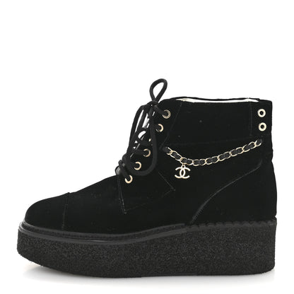 Chanel Velvet Chain Lace Up CC Short Boots 41 Black 1 of 10