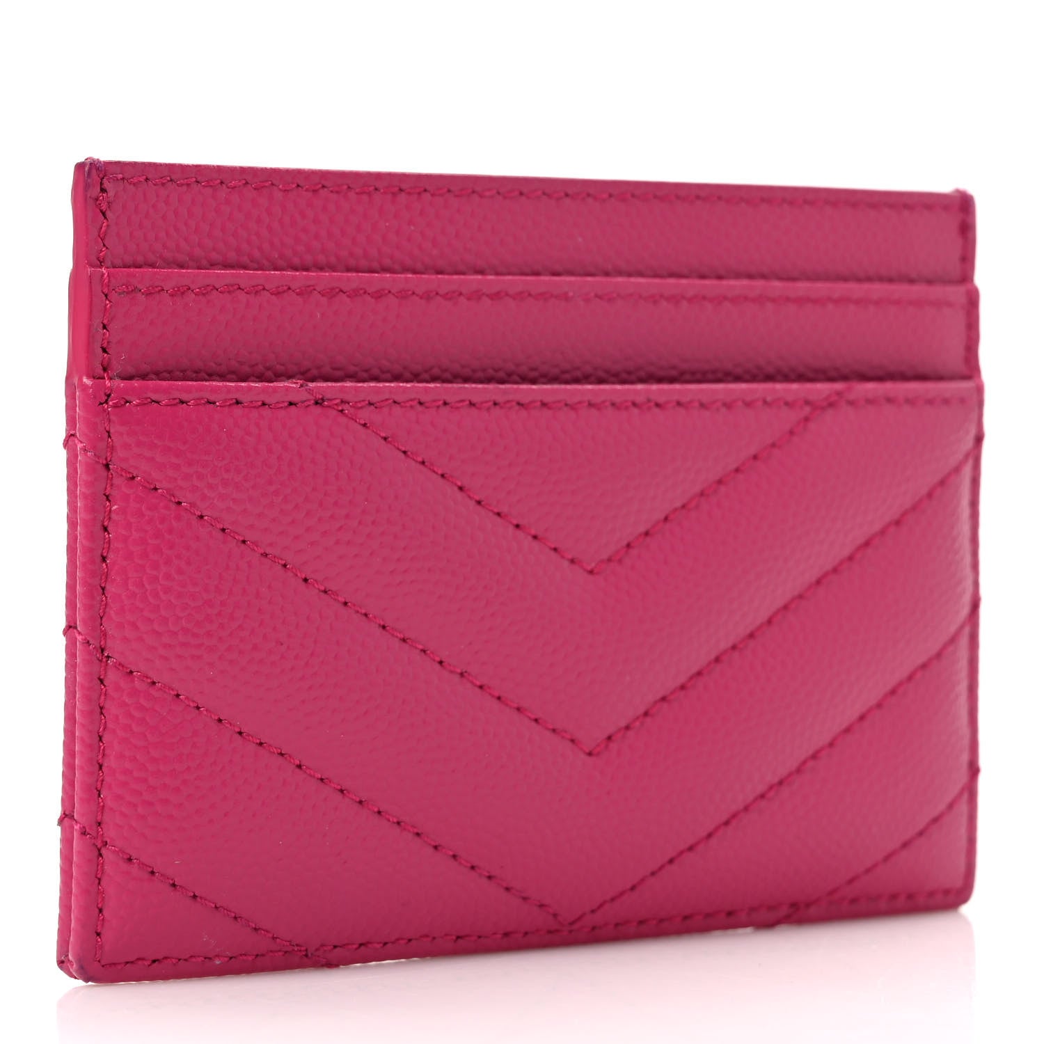 Saint Laurent Grain De Poudre Matelasse Chevron Monogram Credit Card Case Fresh Fuxia 3 of 8