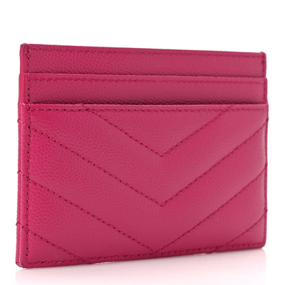 Saint Laurent Grain De Poudre Matelasse Chevron Monogram Credit Card Case Fresh Fuxia 3 of 8