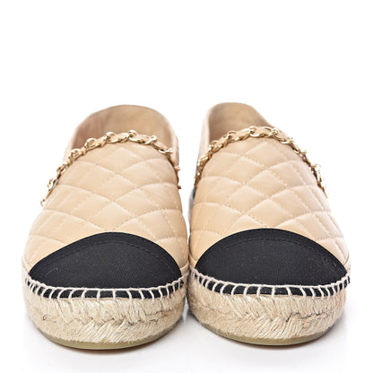 Chanel Lambskin Grosgrain Quilted CC Chain Espadrilles 40 Beige Black 2 of 11