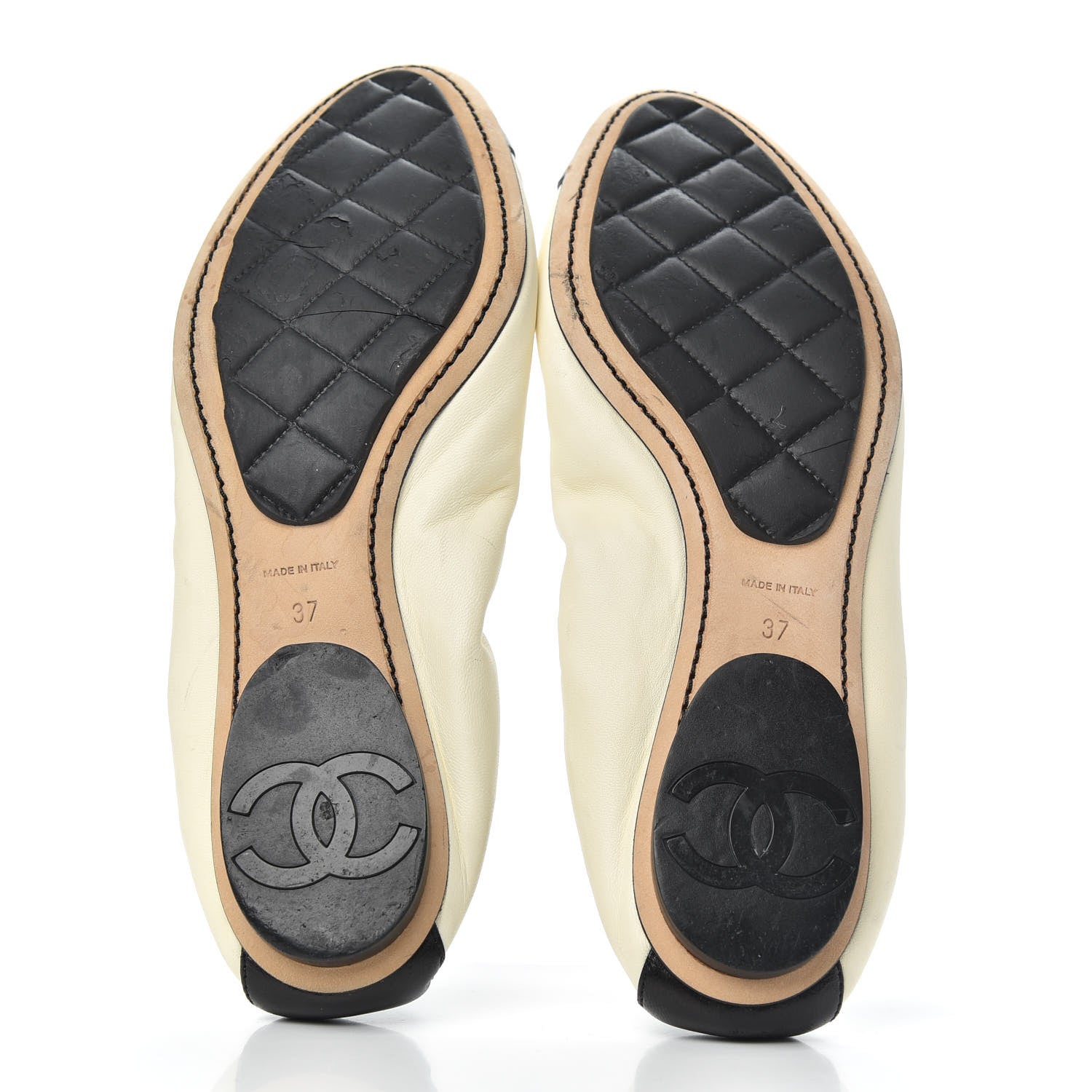 Chanel Lambskin CC Elastic Cap Toe Ballerina Flats 37 Off White Black 5 of 10