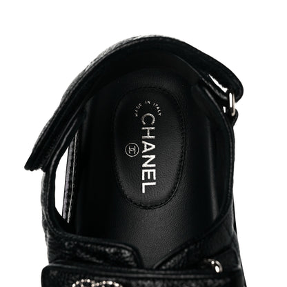 Chanel Grained Calfskin Velcro Dad Sandals 37.5 Black 7 of 8