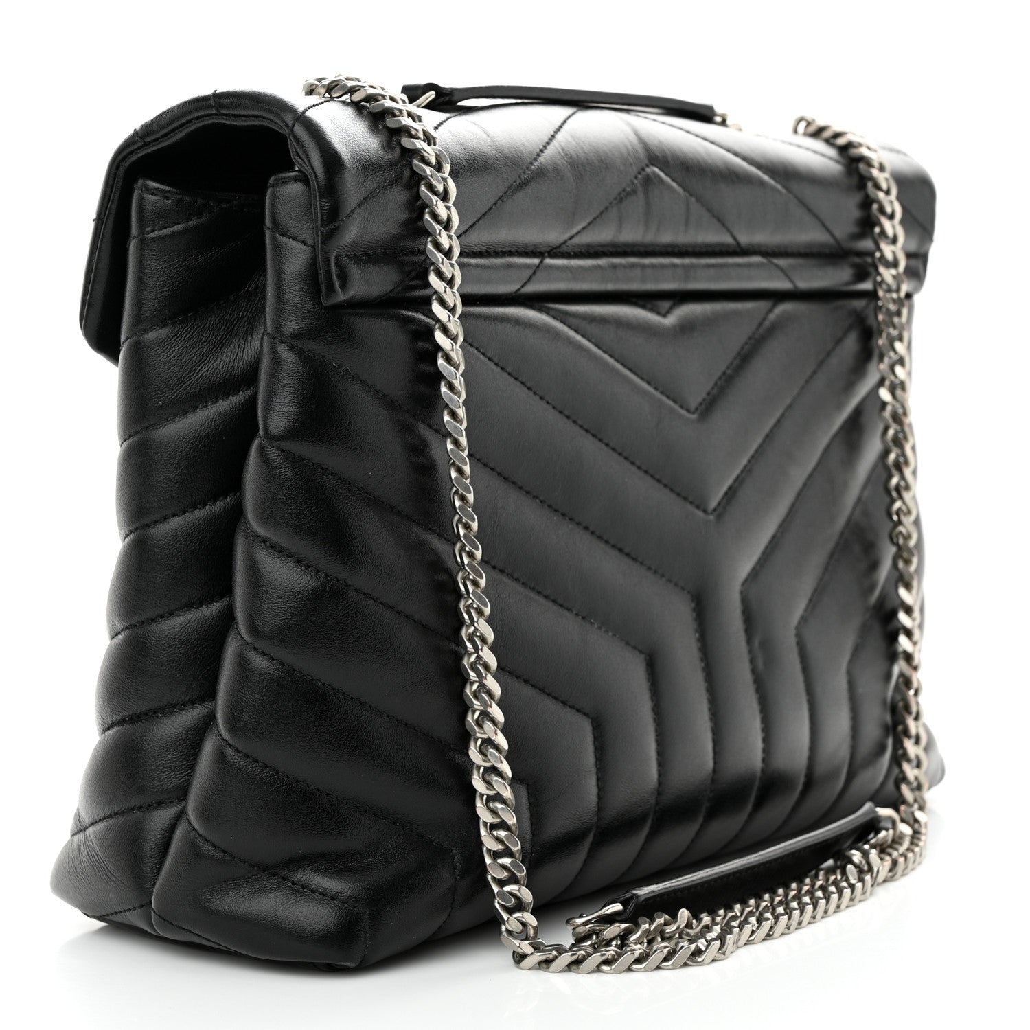 Saint Laurent Calfskin Y Quilted Monogram Medium Loulou Chain Satchel Black 3 of 14