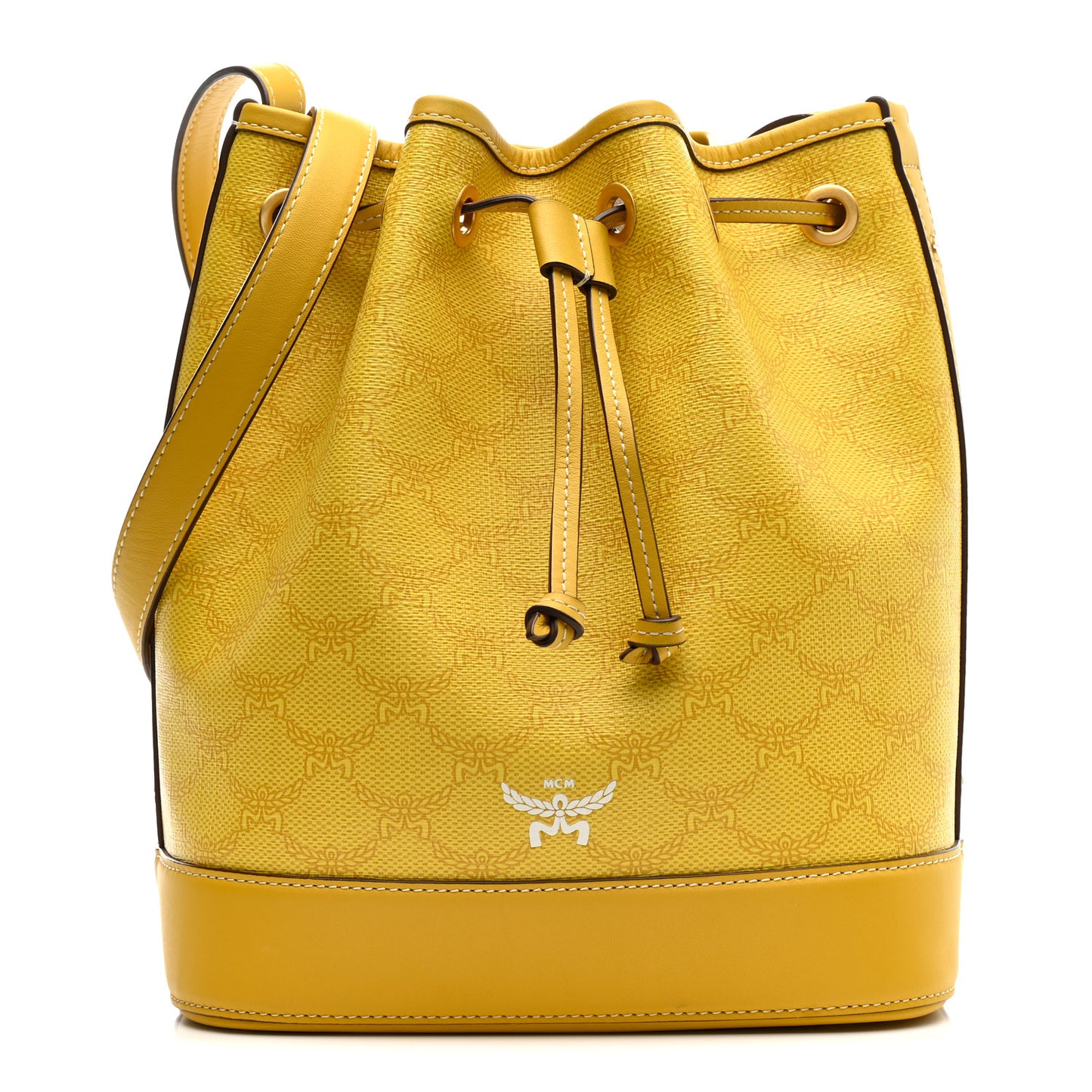Lauretos Spanish Calfskin Medium Himmel Drawstring Bucket Bag Lemon Gold
