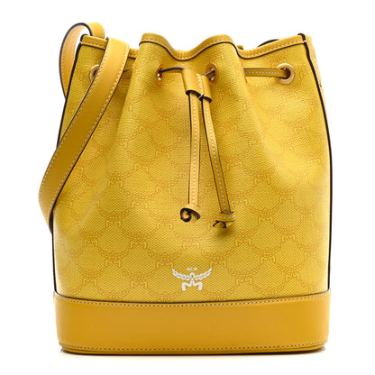 MCM Lauretos Spanish Calfskin Medium Himmel Drawstring Bucket Bag Lemon Gold 1 of 12