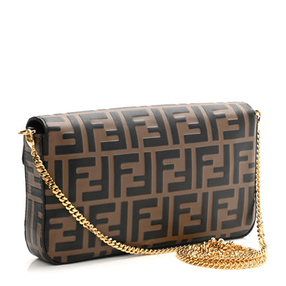 Fendi Vitello Soft F is Fendi Bi-Color FF 1974 Embossed Envelope Wallet On Chain with Pouches Maya Black 4 of 10