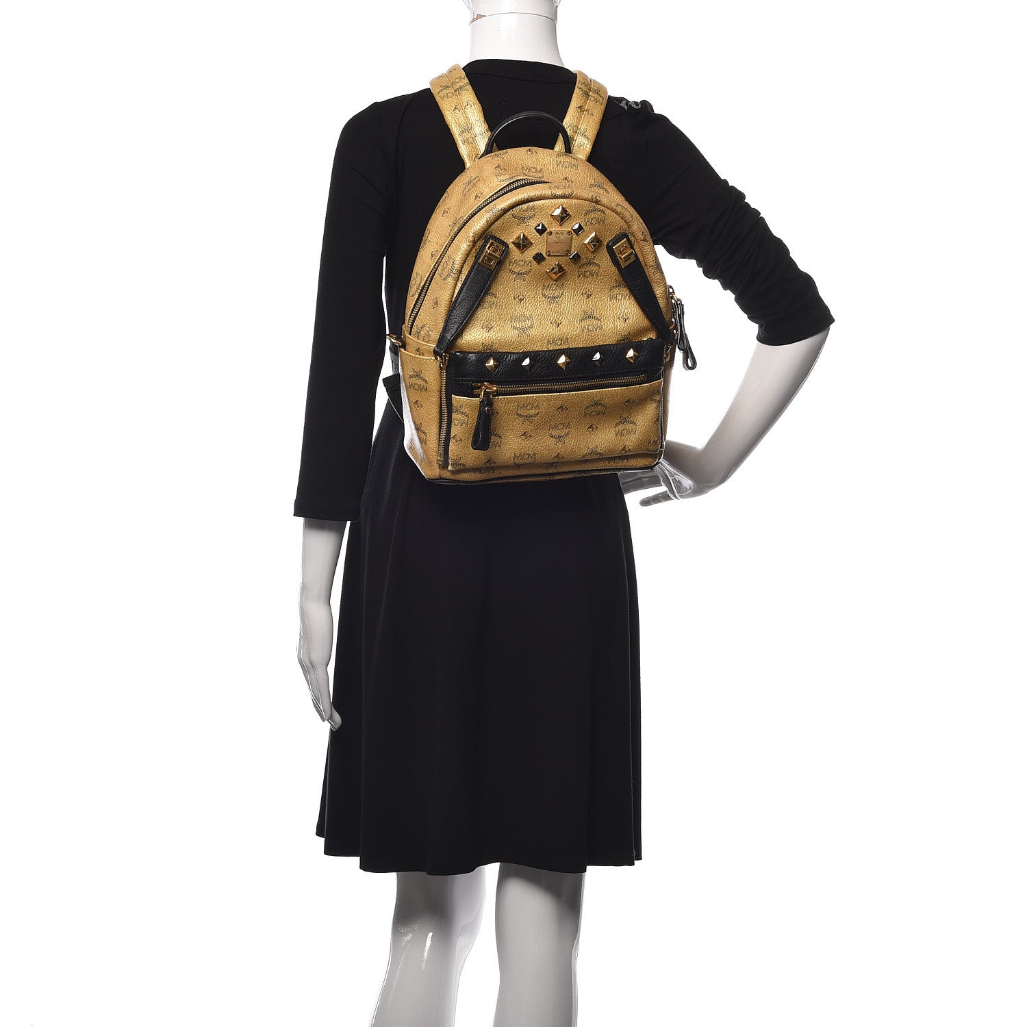 MCM Metallic Visetos Studded Small Dual Stark Backpack Gold 2 of 13