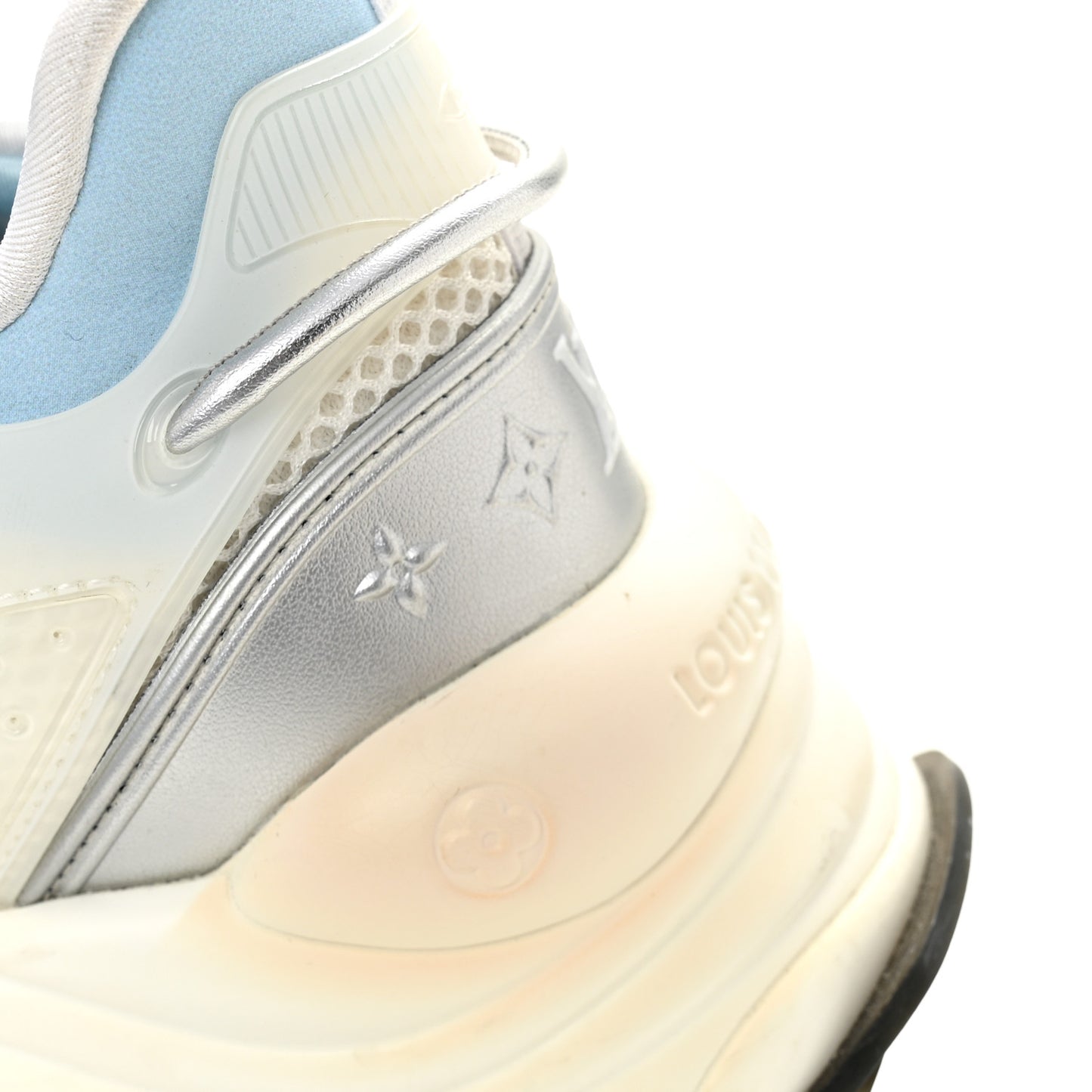 Patent Calfskin Technical Mesh Monogram Run 55 Sneakers 37 Bleu Clair