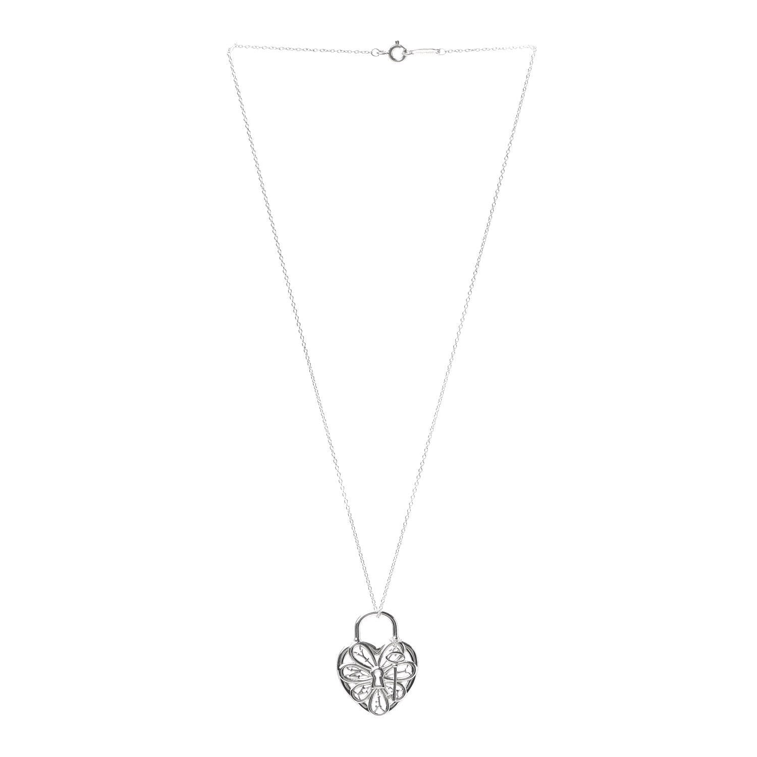 Tiffany Sterling Silver Filigree Heart Key Pendant Necklace 3 of 5