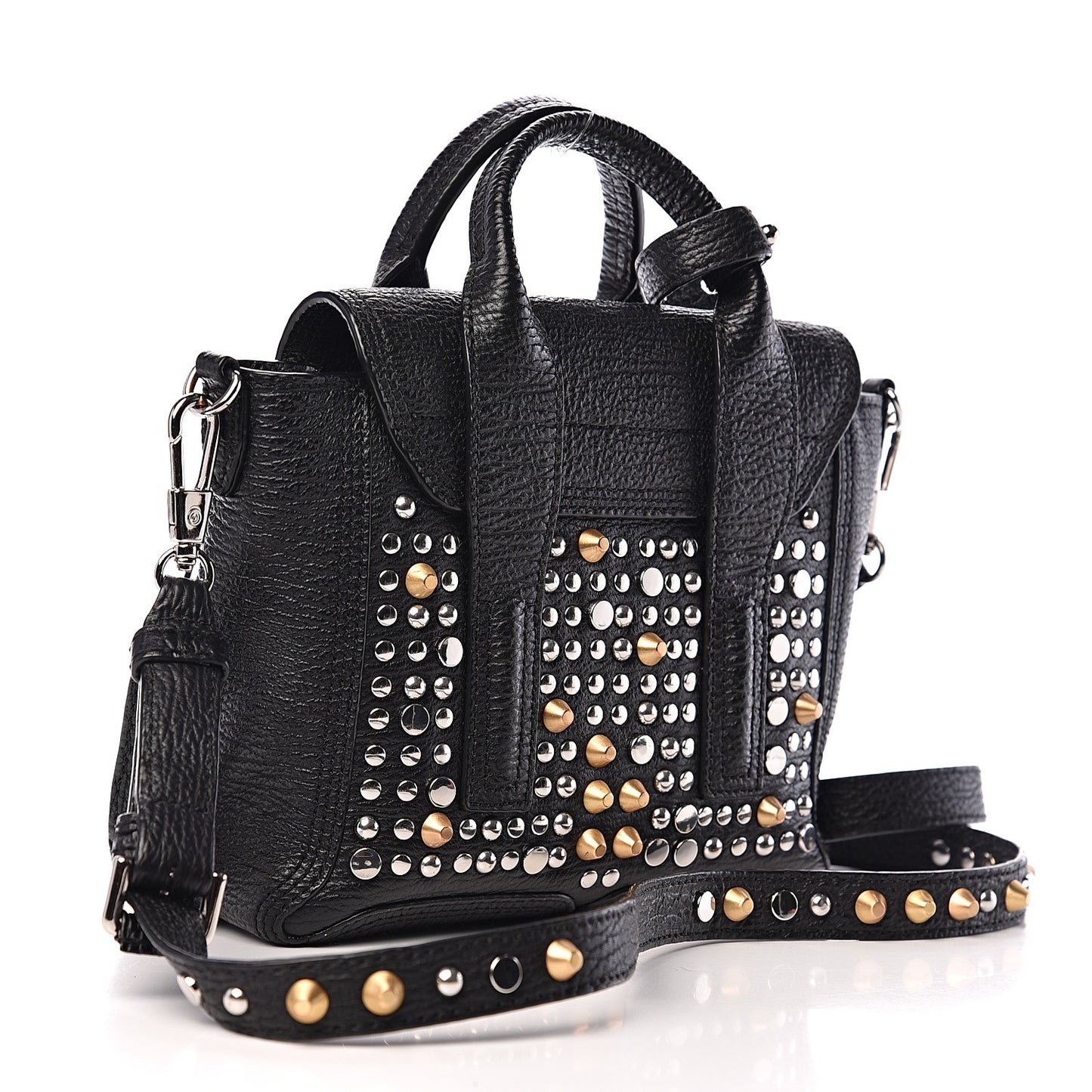 3.1 Textured Calfskin Studded Mini Pashli Satchel Black