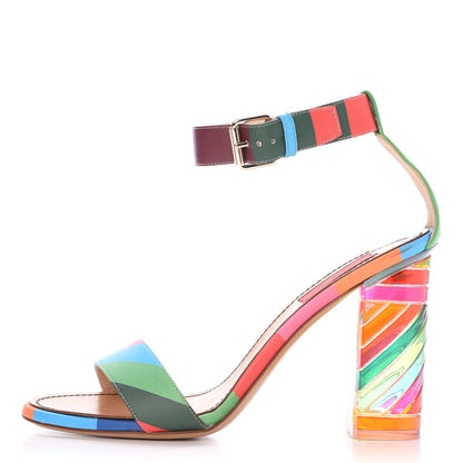 Valentino Garavani Calfskin Plexiglass 1973 Ankle Strap High Heel Sandals 38 Multicolor 1 of 8