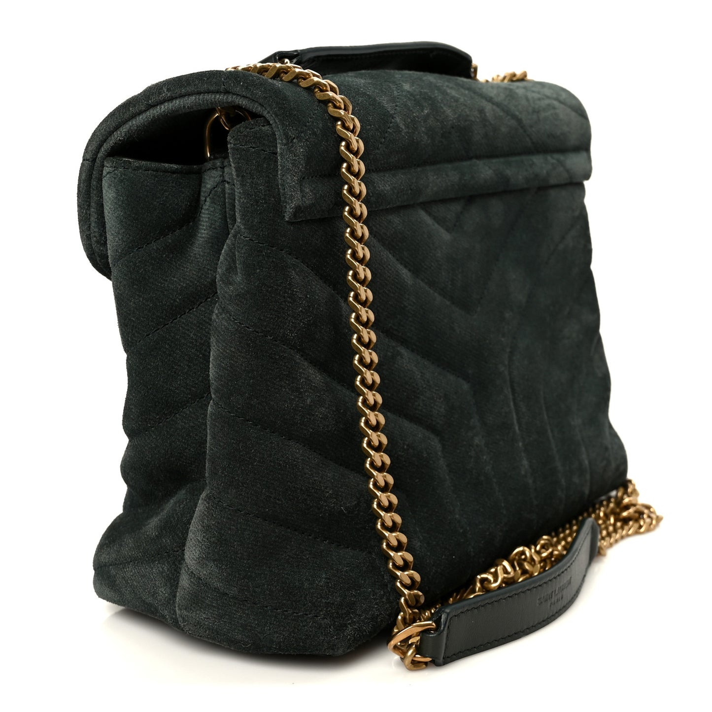 Suede Calfskin Y Quilted Monogram Small Loulou Chain Satchel Green