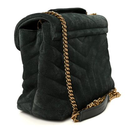 Saint Laurent Suede Calfskin Y Quilted Monogram Small Loulou Chain Satchel Green 3 of 11