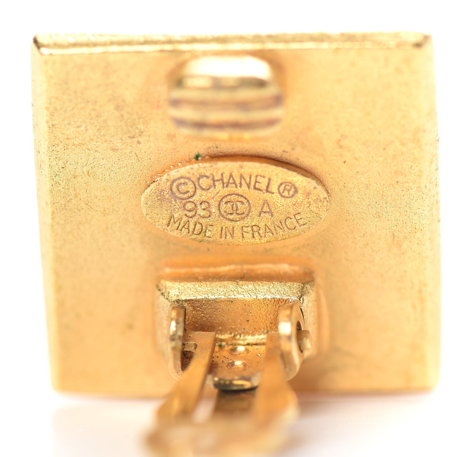 Chanel Metal CC Square Clip On Earrings Black Gold 3 of 4