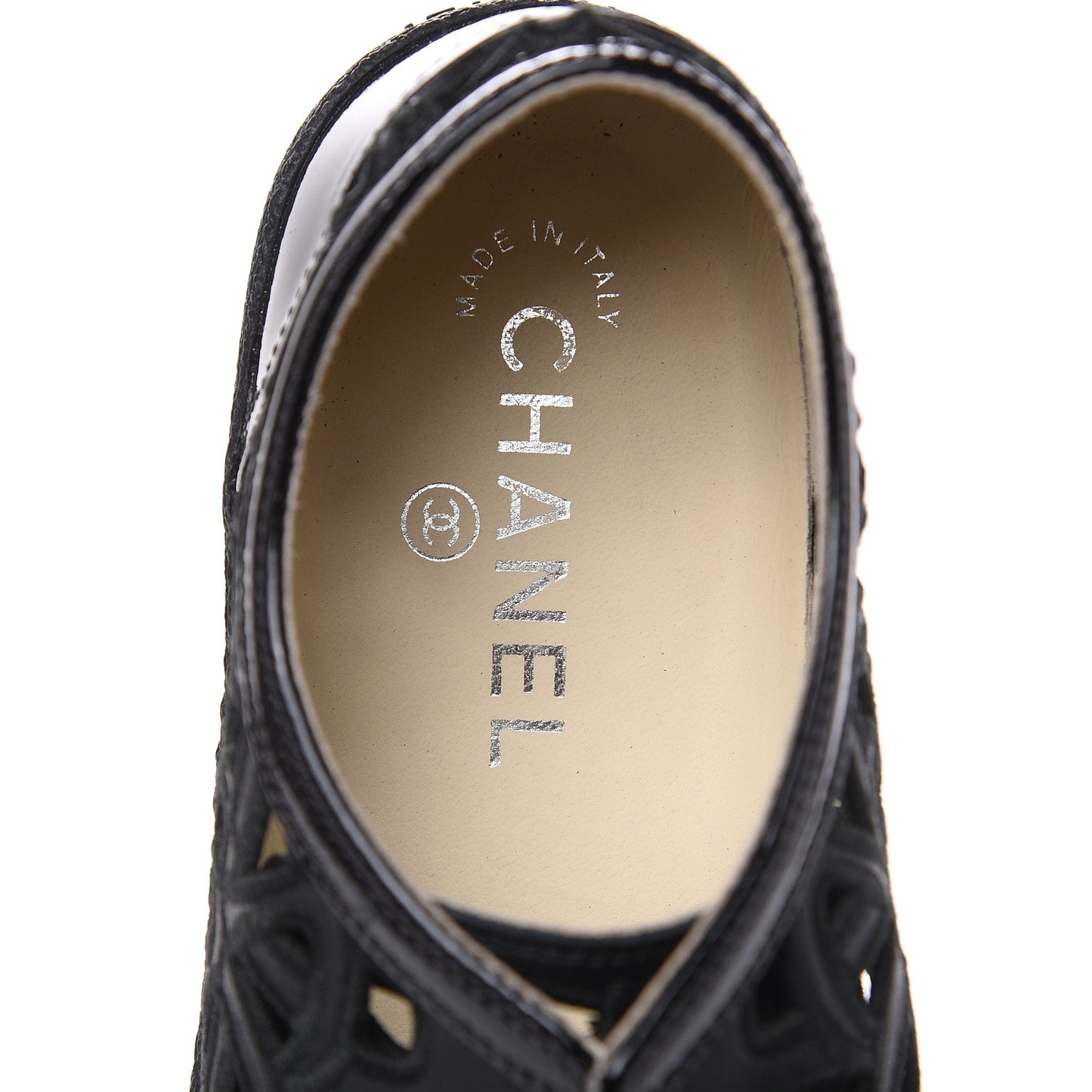 Patent Grained Goatskin Hollow Out Flower Sneakers 42 Black