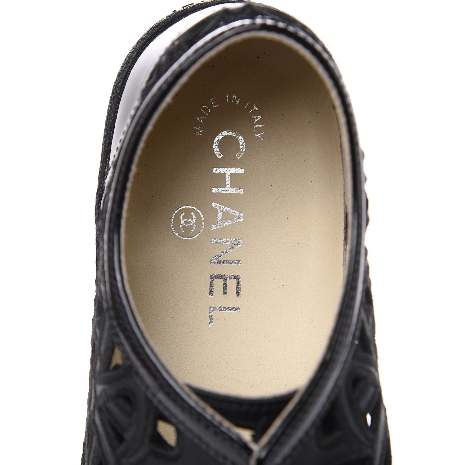 Chanel Patent Grained Goatskin Hollow Out Flower Sneakers 42 Black 6 of 7