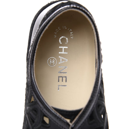 Chanel Patent Grained Goatskin Hollow Out Flower Sneakers 42 Black 6 of 7