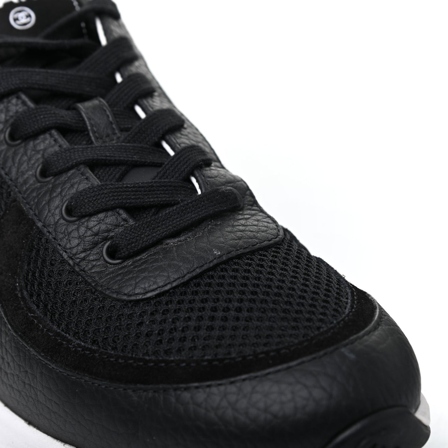 Calfskin Mesh Lycra Suede Womens Logo Sneakers 41.5 Black