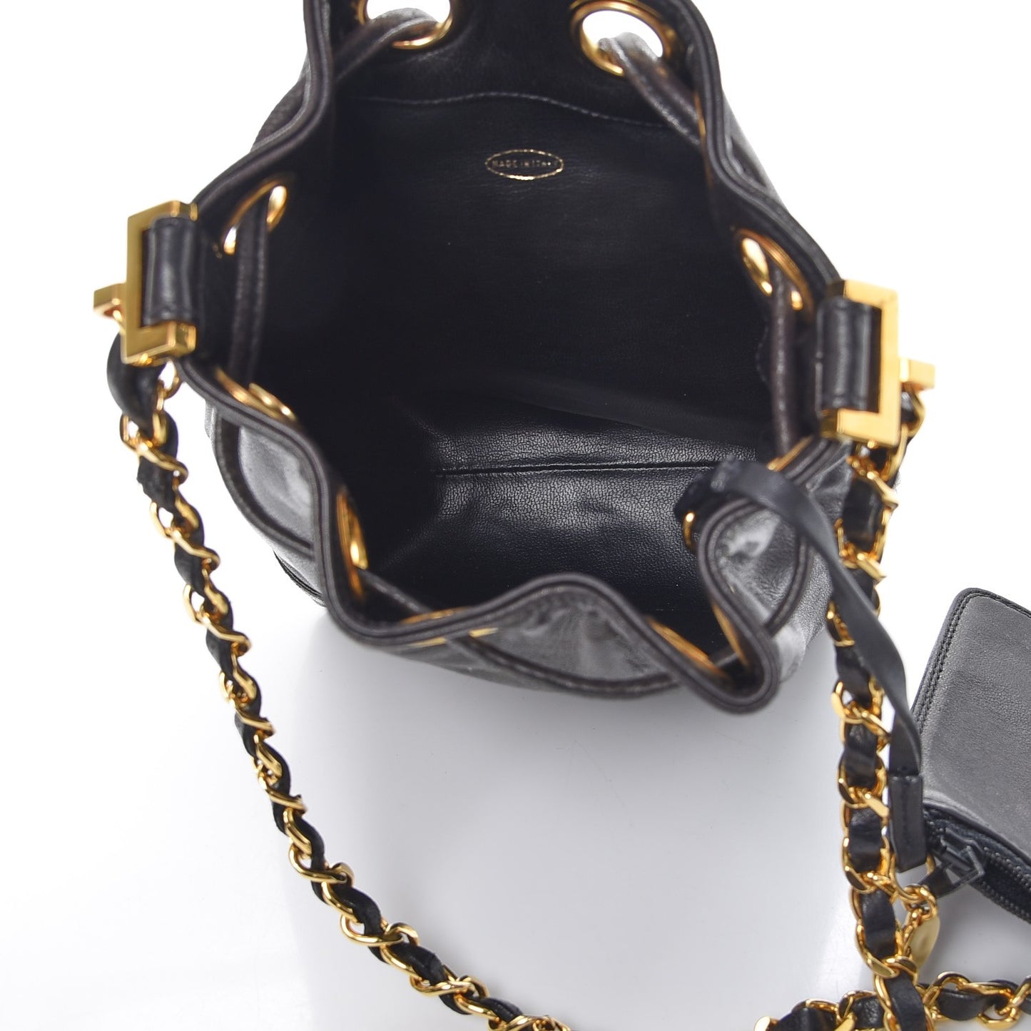 Lambskin CC Drawstring Bag Black