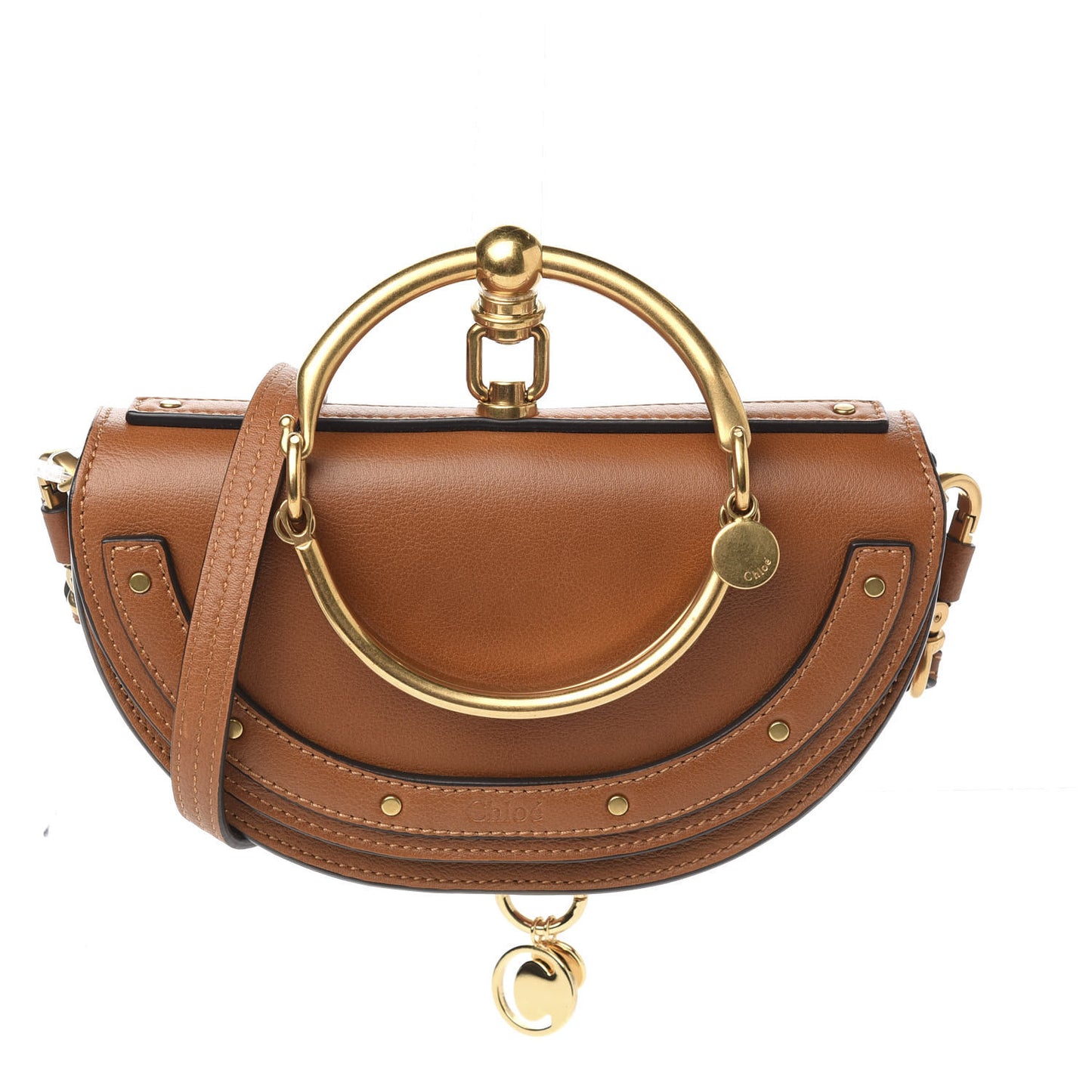 Calfskin Small Nile Bracelet Minaudiere Bag Caramel