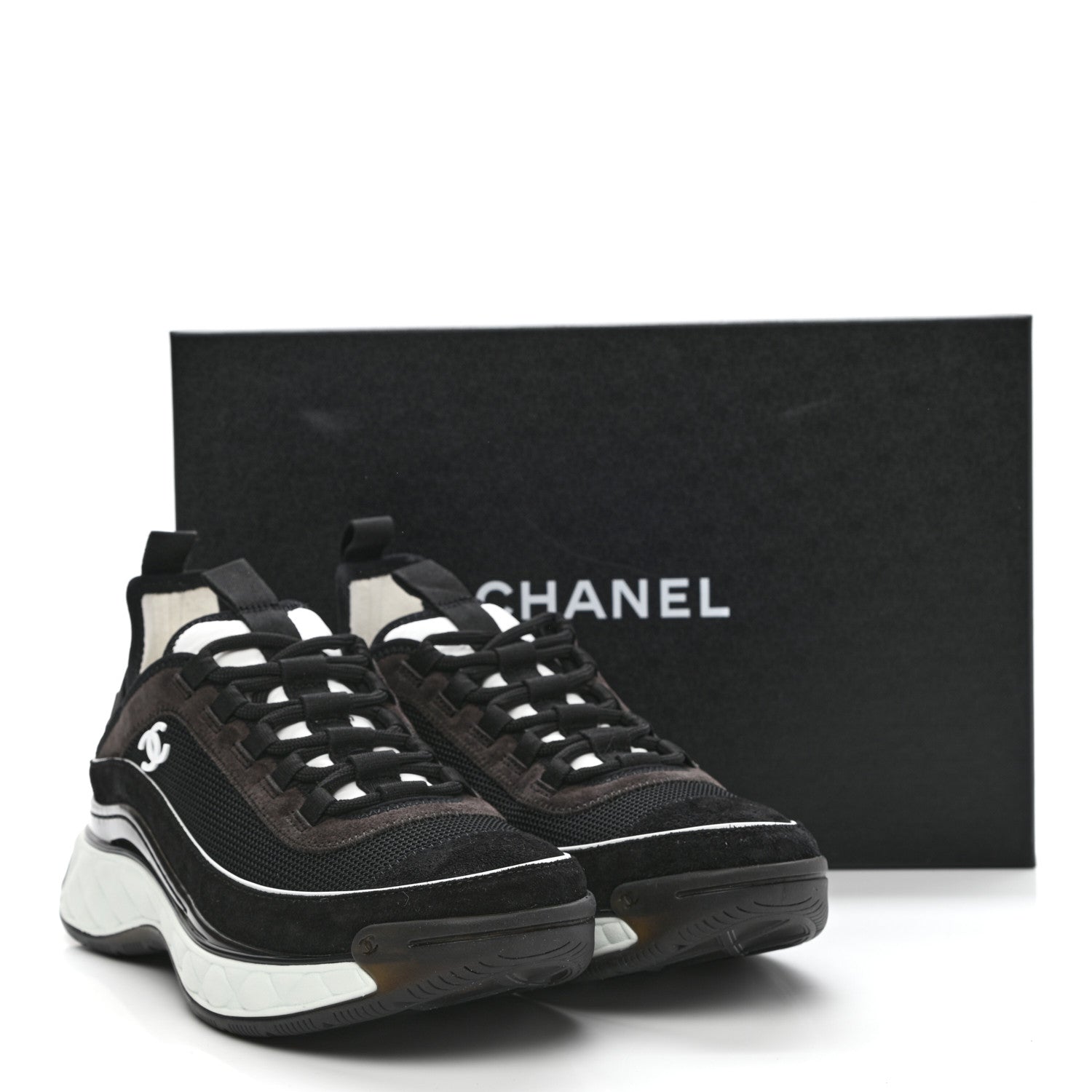 Chanel Fabric Suede CC Sneakers 39 Black Dark Grey 10 of 10