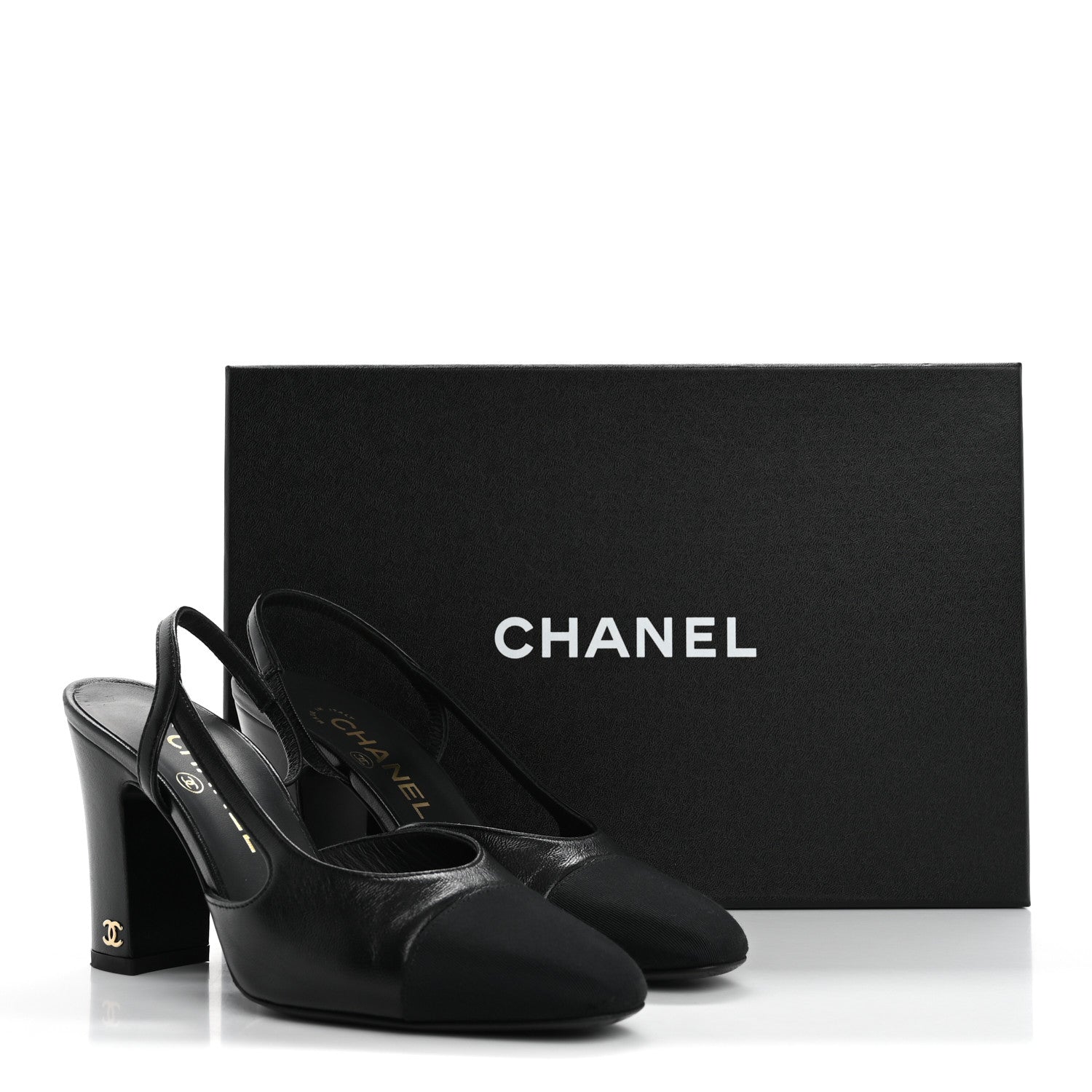 Chanel Lambskin Grosgrain Cap Toe CC Slingback Pumps 36