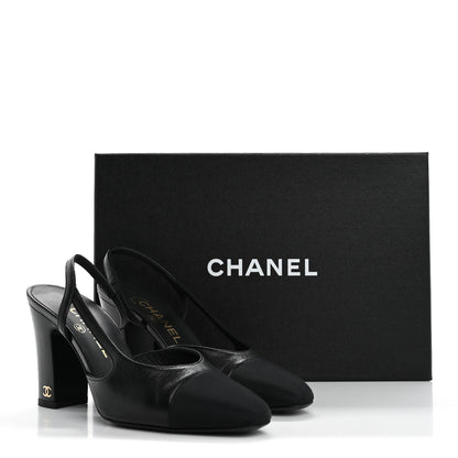 Chanel Lambskin Grosgrain Cap Toe CC Slingback Pumps 36 Black 13 of 13