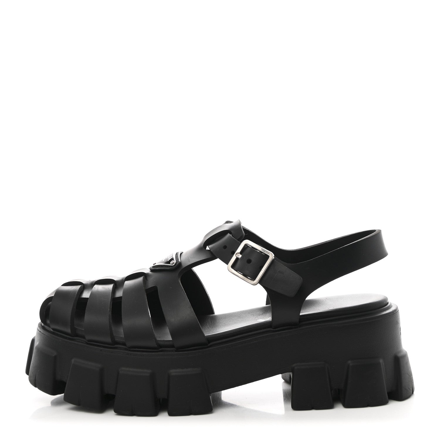 Prada Foam Rubber Triangle Logo Monolith 55mm Cage Sandals 40 Black 1 of 11