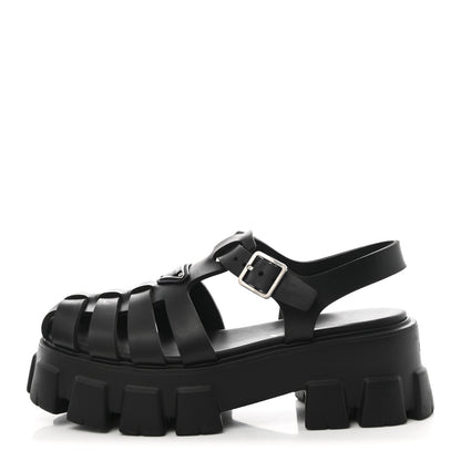 Prada Foam Rubber Triangle Logo Monolith 55mm Cage Sandals 40 Black 1 of 11