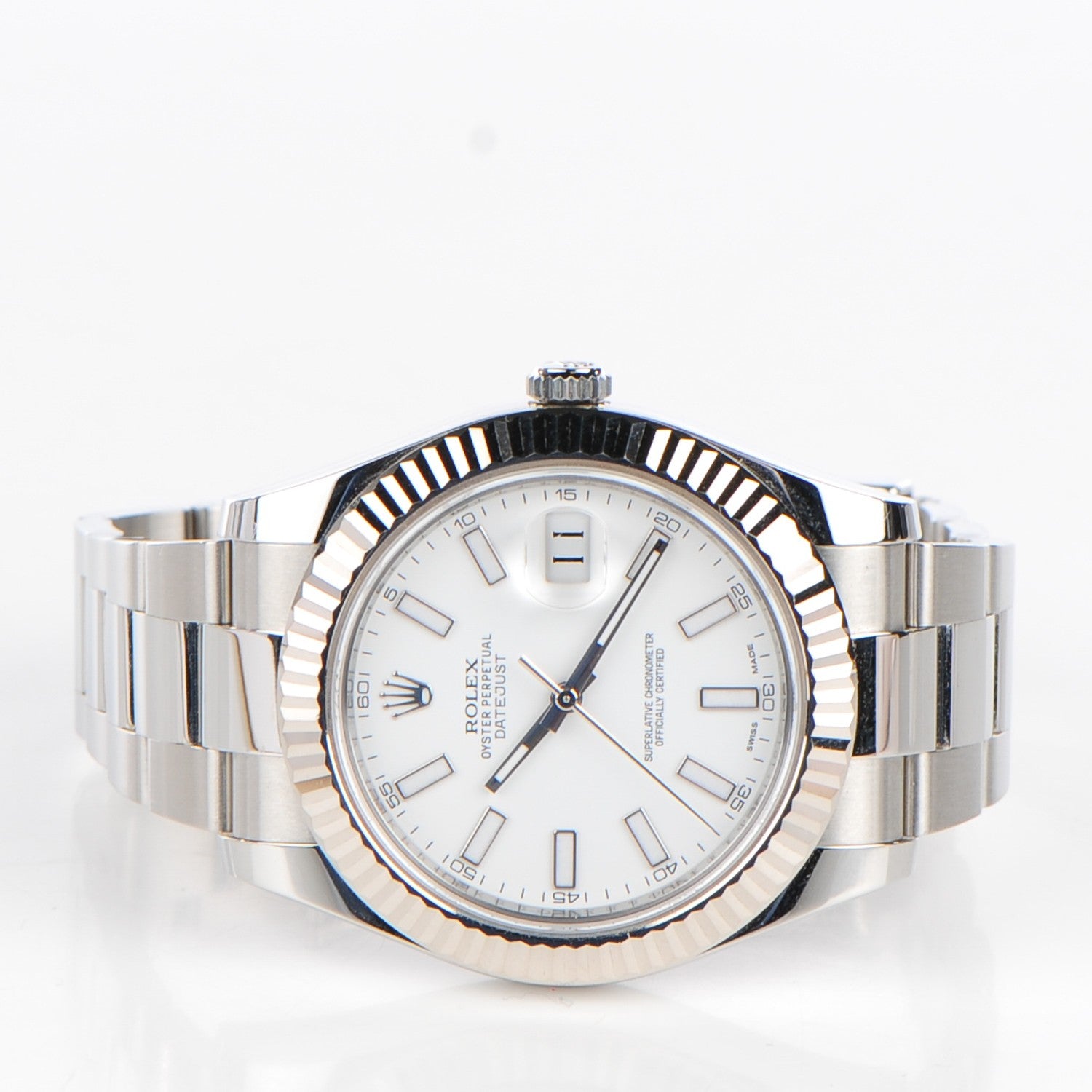 Rolex Stainless Steel 18K White Gold 41mm Oyster Perpetual Datejust Watch White 116334 4 of 8