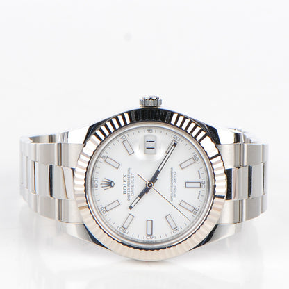 Rolex Stainless Steel 18K White Gold 41mm Oyster Perpetual Datejust Watch White 116334 4 of 8