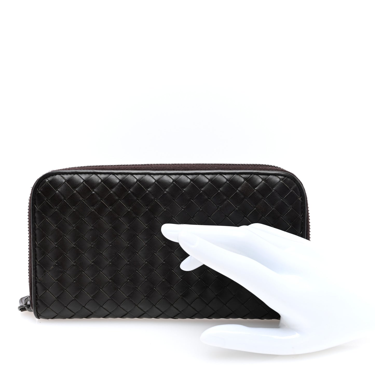 Nappa Intrecciato Zip Around Wallet Ebano