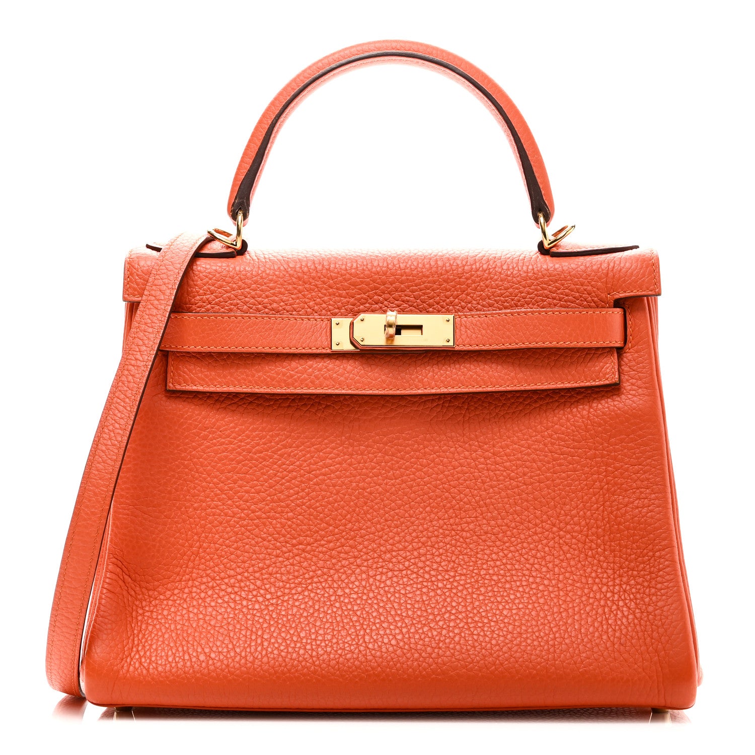 Hermes Taurillon Clemence Kelly Retourne 28 Orange 1 of 11