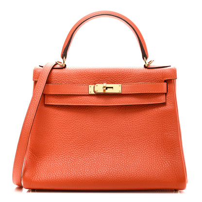 Hermes Taurillon Clemence Kelly Retourne 28 Orange 1 of 11