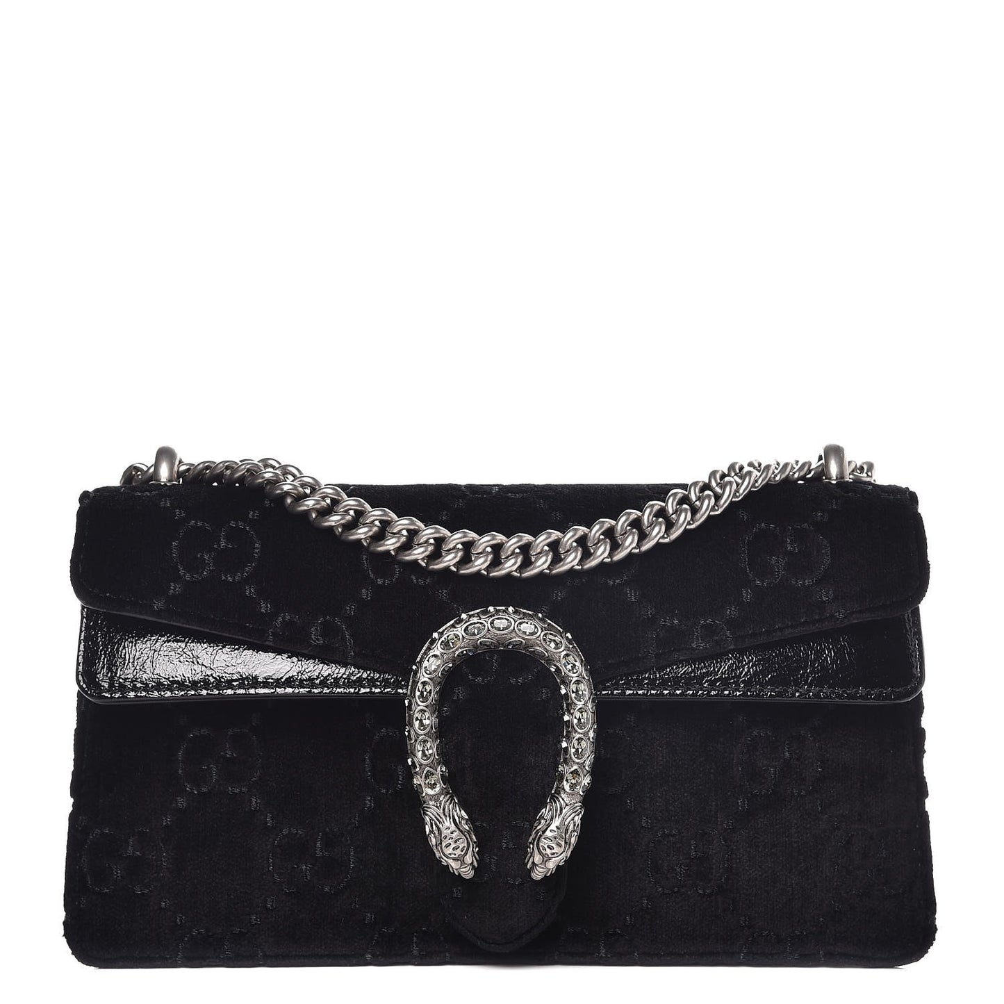 Velvet Skipper Crystal GG Monogram Small Dionysus Shoulder Bag Black Black Diamond