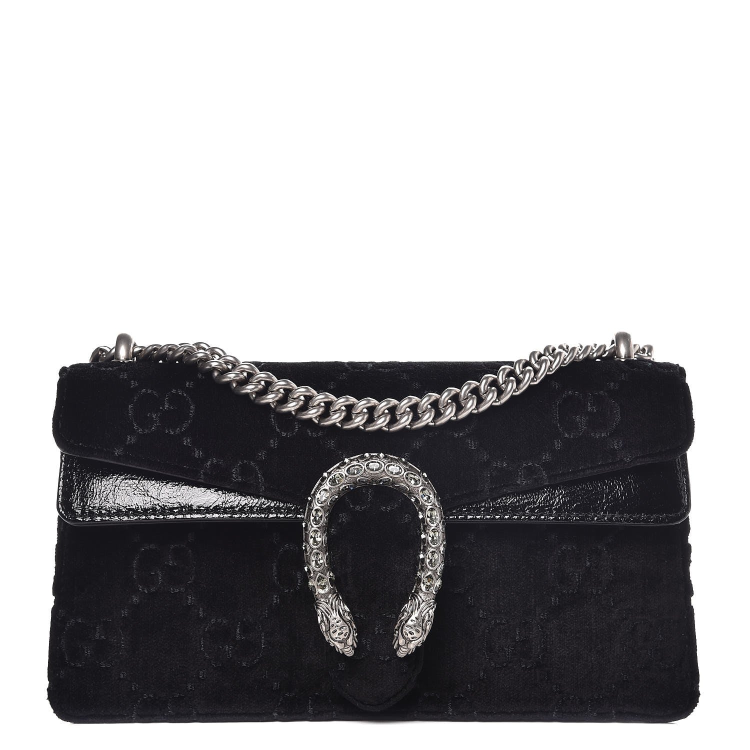 Gucci Velvet Skipper Crystal GG Monogram Small Dionysus Shoulder Bag Black Black Diamond 1 of 7