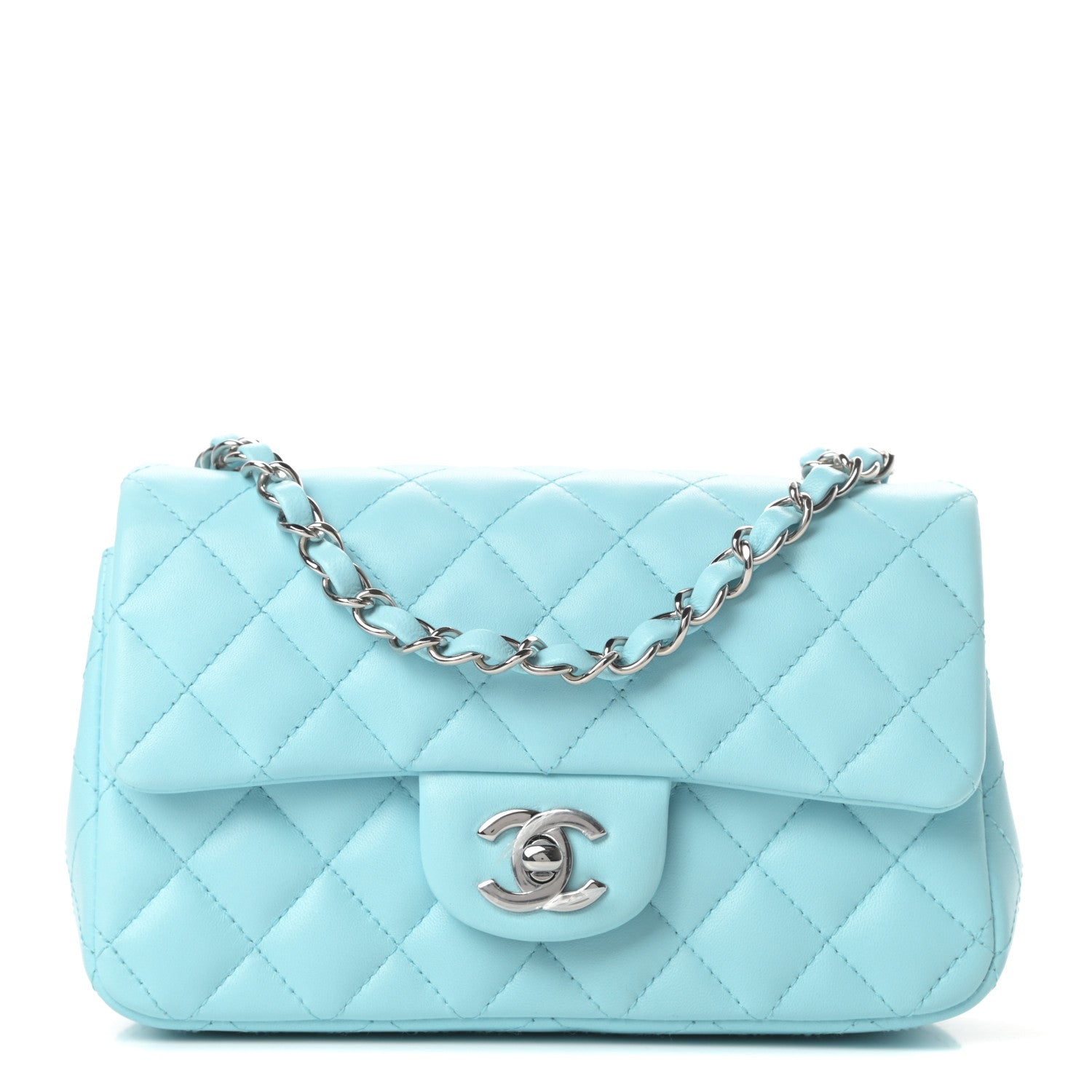Chanel Lambskin Quilted Mini Rectangular Flap Neon Blue 1 of 12