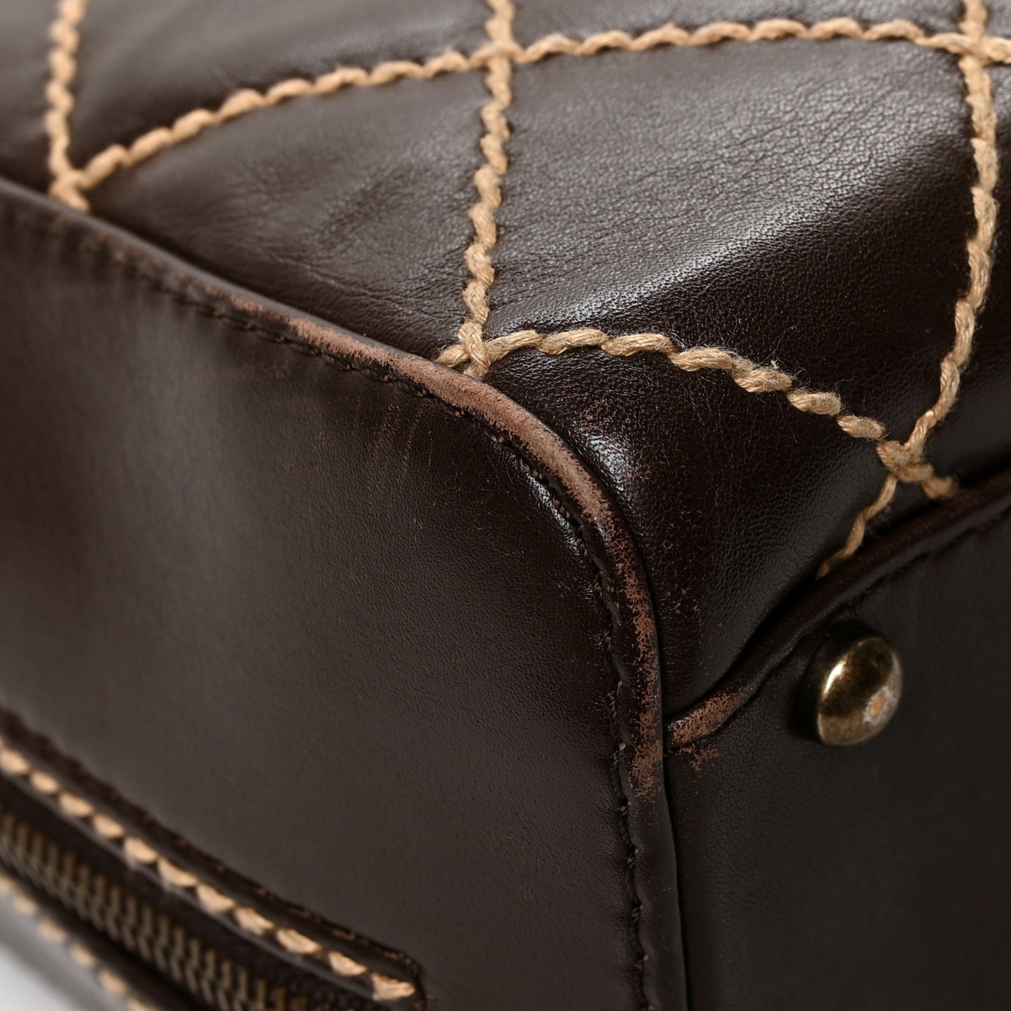 Calfskin Contrast Stitch Surpique Bowler Dark Brown