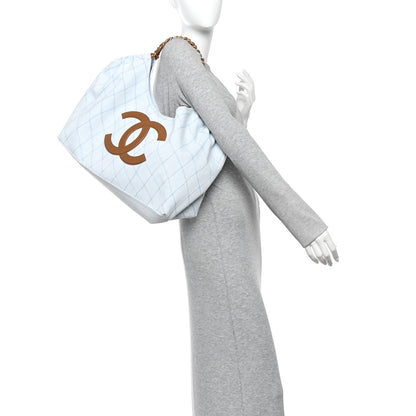 Chanel Denim Calfskin Quilted Coco Beach Small Shopping Tote Light Blue Brown 2 of 12