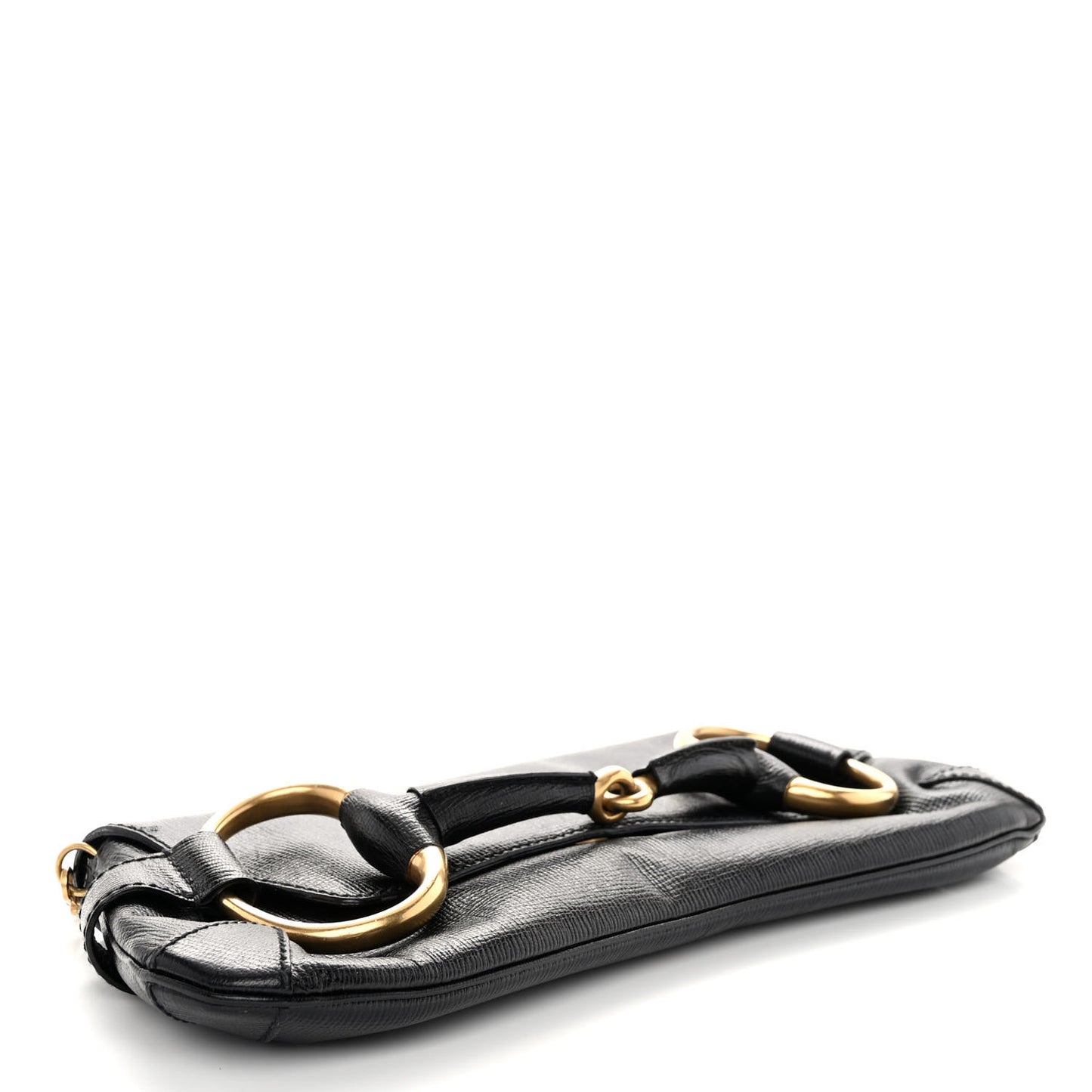 Textured Calfskin Horsebit Chain Clutch Black