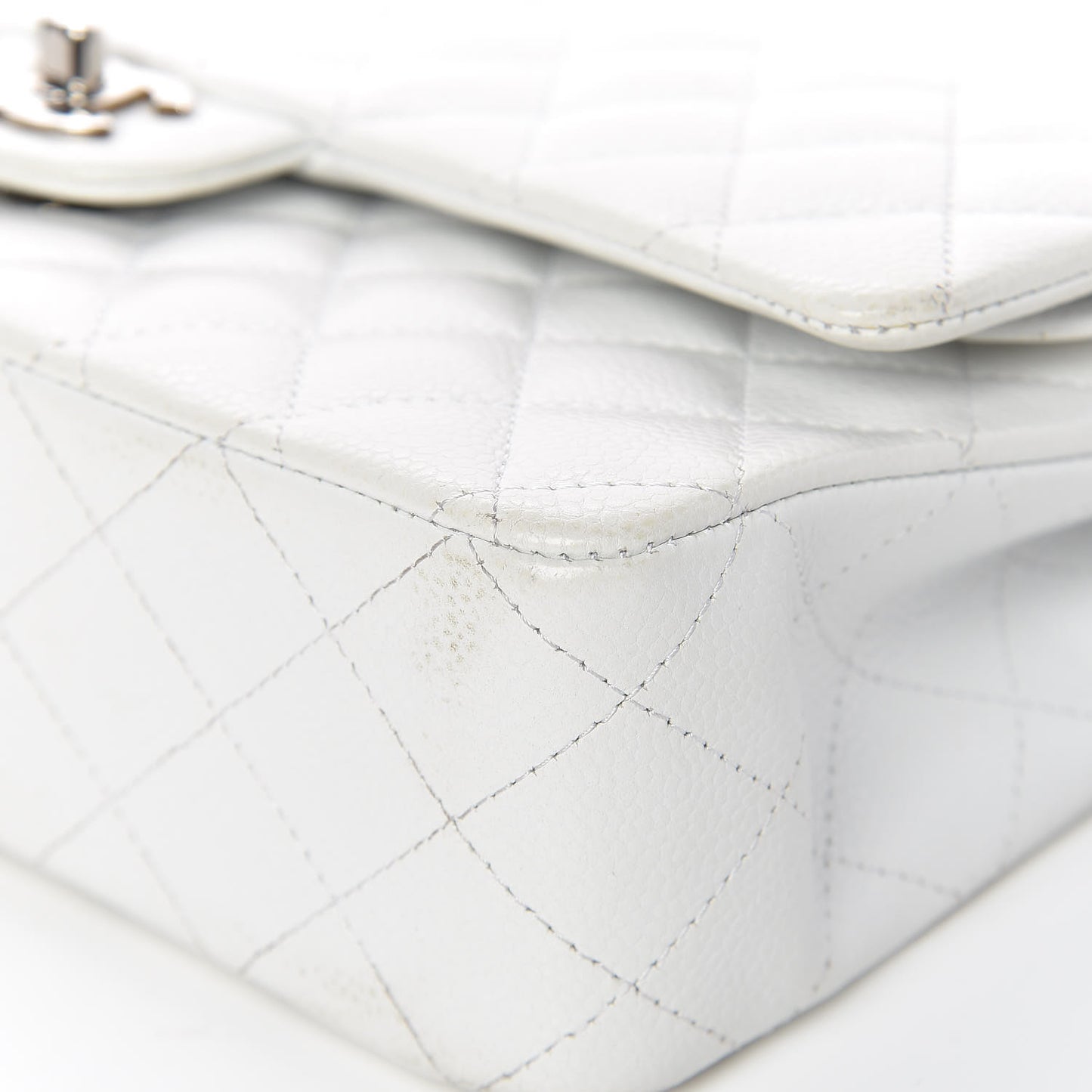 Caviar Quilted Medium Double Flap White