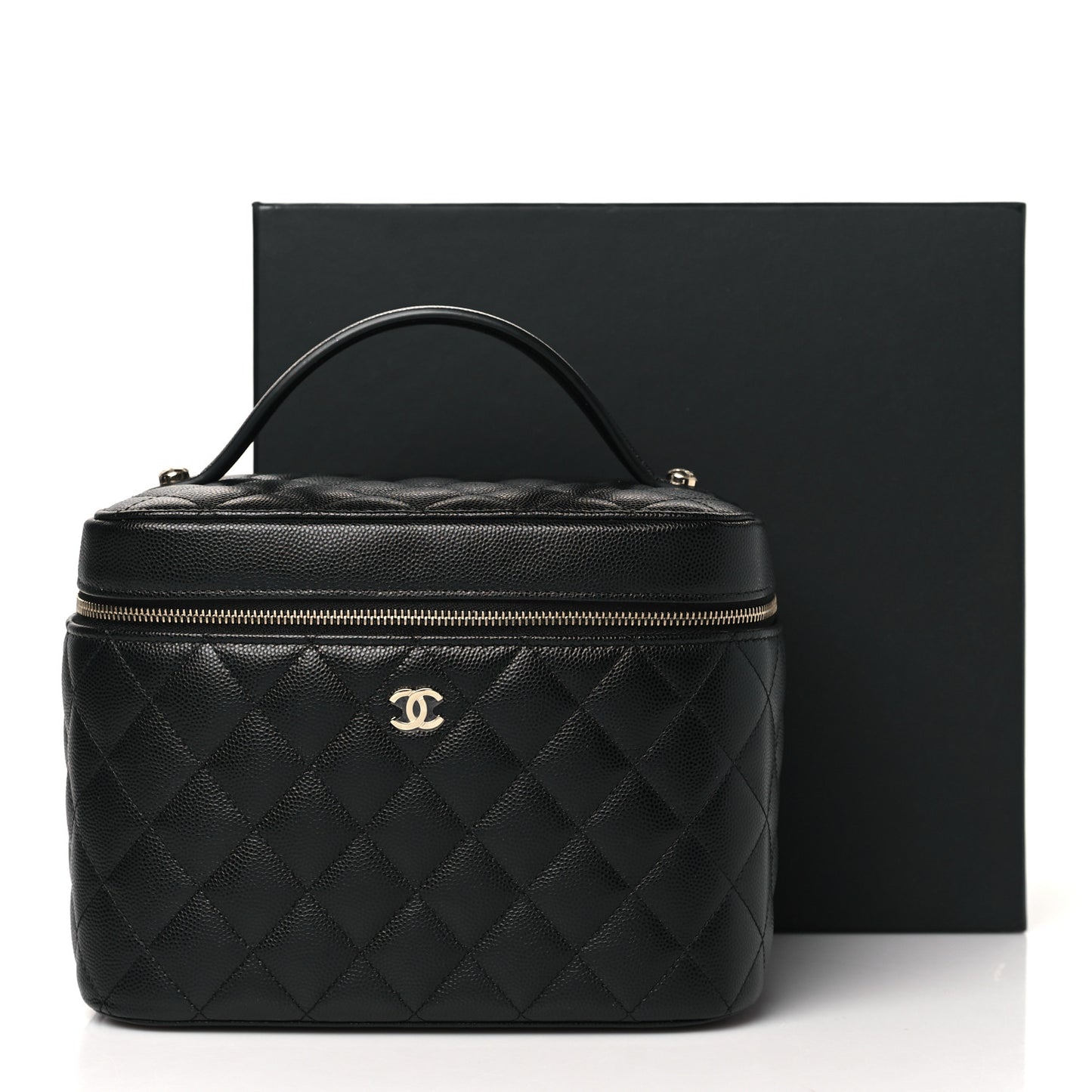 Caviar Quilted Large Vanity Pouch Black