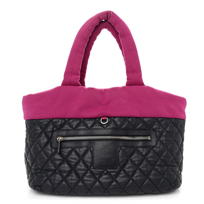 Chanel Lambskin Jersey Quilted Medium Coco Cocoon Reversible Tote Navy Fuchsia 1 of 19