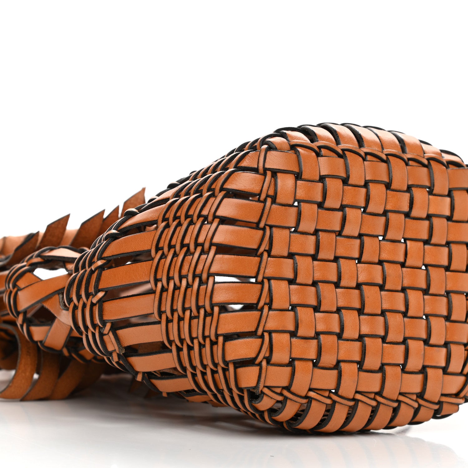 Loewe Calfskin Fringe Woven Small Bucket Bag Tan 8 of 9