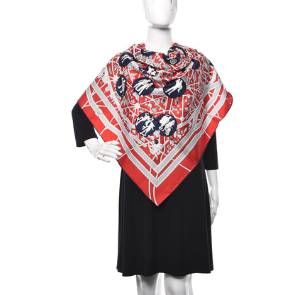 Hermes Silk Les Nouveaux Amoureux de Paris Scarf 90 Rouge Vif Marine Blanc 2 of 5