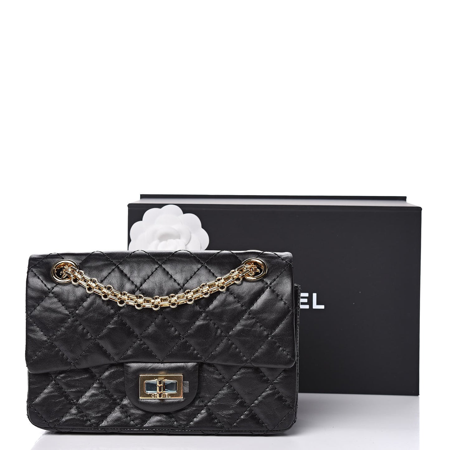 Aged Calfskin Quilted 2.55 Reissue Mini Flap Black